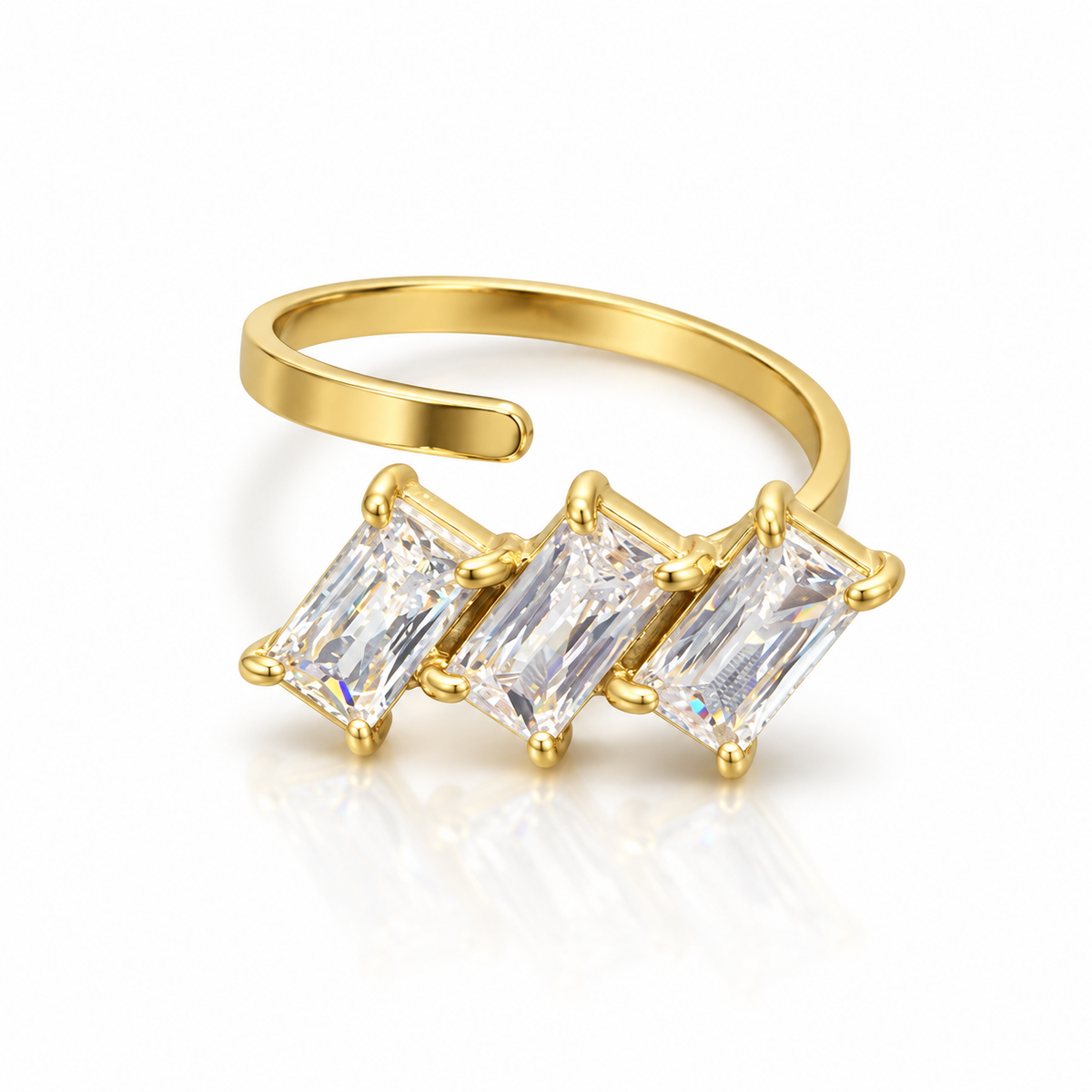 Ατσάλινο Δαχτυλίδι Triple Crystal – Χρυσό