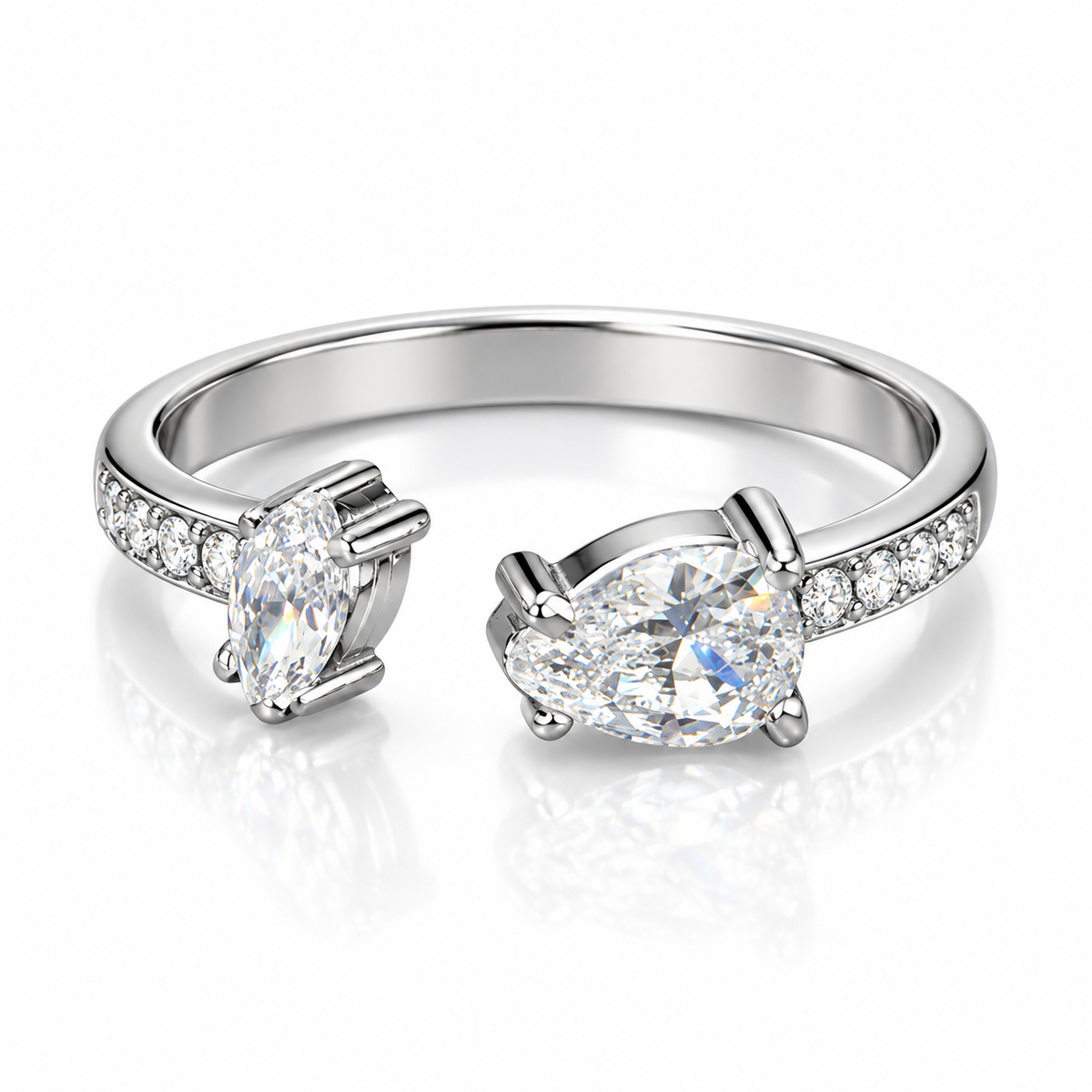 Ατσάλινο Δαχτυλίδι Crystal Duo – Ασημί