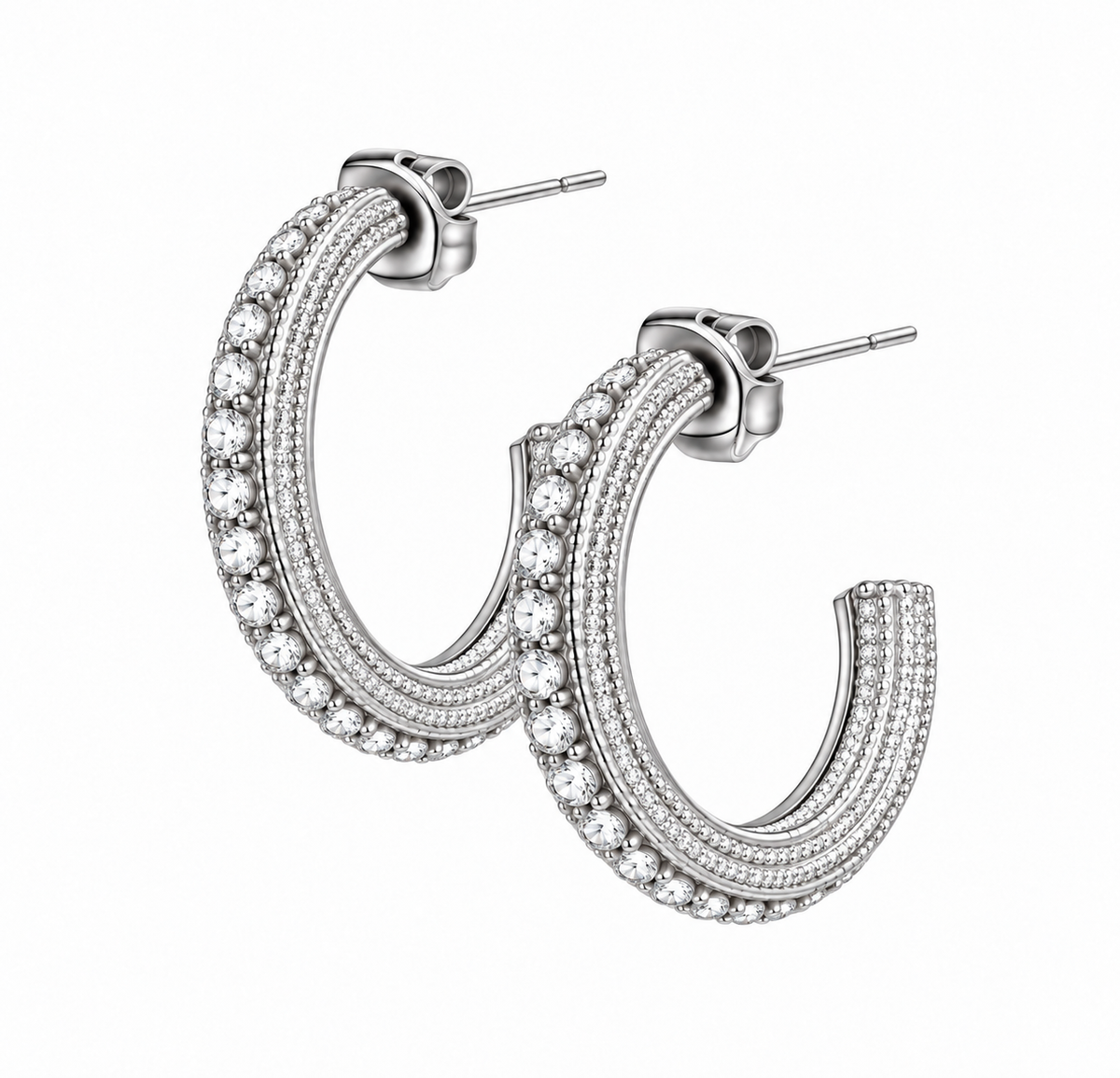 Ατσάλινα Σκουλαρίκια Crystal Hoops – Ασημί