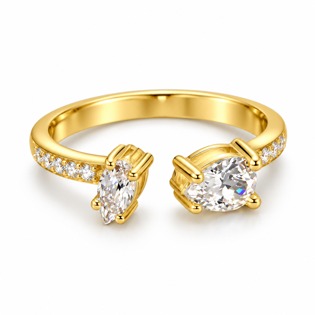 Ατσάλινο Δαχτυλίδι Crystal Duo – Χρυσό